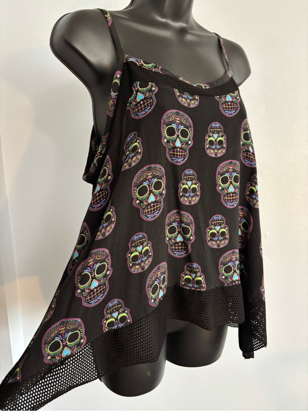 Hot Topic Black Camisole with Colorful Sugar Skull Print